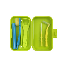 (Grüne) Mundpflegesets mit Zahnbürste, Interdentalbürste, Zungenbürste, Zungenschaber, tragbarer Box