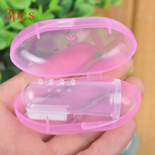 (Rosa, 3er-Pack) Baby-Fingerzahnbürste aus Silikon + Box, Kinderzähne, durchsichtig, weich, Silikon,