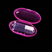 (mit rosa Box) Silikon-Zahnbürste + Box Baby-Fingerzahnbürste Kinderzähne reinigen weiche Silikon-Säuglingszähne