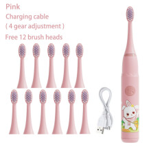 (Pink 12-Kopf) Elektrische Kinderzahnbürste mit Ultraschall-Design und austauschbarem Bürstenkopf