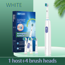 (2002gwhite 4) Elektrische Zahnbürste mit 360-Drehung, 5 Modi, 600-mAh-Akku, 4 Bürstenköpfe, IPX7 wasserdicht,