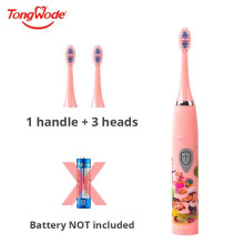 (Pink mit 3 Bürstenköpfen) Elektrische Schallzahnbürste für Kinder, IPX7 wasserdicht, buntes Cartoon-Design,