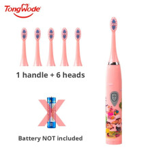(Pink mit 6 Bürstenköpfen) Elektrische Schallzahnbürste für Kinder, IPX7 wasserdicht, buntes Cartoon-Design,