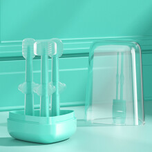(3 Stück Blau 0-18 Monate) 3 Silikon-Babyzahnbürsten, 0-18 Monate Baby 3-lagige Silikonzahnbürste, Baby