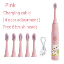 (Pink 6 Köpfe) Elektrische Kinderzahnbürste mit Ultraschall-Design und austauschbarem Bürstenkopf