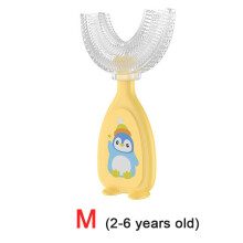 (Gelb 2-6) Babyzahnbürste, Zahnpflegebürste für Kinder, weiche Silikon-Beißring-Zahnbürste