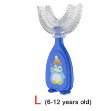 (Blau 6-12) Babyzahnbürste für Kinder, Zahnreinigungsbürste aus weichem Silikon, Beißring