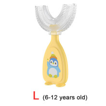 (Gelb 6-12) Babyzahnbürste, Zahnreinigungsbürste für Kinder, weiche Silikon-Beißring-Zahnbürste