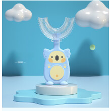 (Blue-S)Baby 360 Grad U-förmige Zahnbürste aus weichem Silikon mit niedlichem Cartoon-Motiv für Kinder