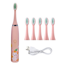 (Pink) Sonic elektrische Kinderzahnbürste mit buntem Cartoon-Motiv, inklusive Ersatzköpfen, Ultraschall,