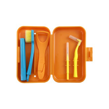 (Orange) Tragbare Zahnbürstenbox, Kieferorthopädisches Mundhygiene-Set, Interdentalbürste, Zungenschaber