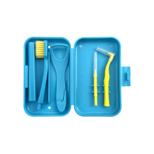 (Blau) Tragbare Zahnbürstenbox, kieferorthopädisches Mundhygiene-Set, Interdentalbürste, Zungenschaber,