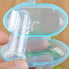 (blau, 1 Stück) Baby-Fingerzahnbürste aus Silikon + Box, Kinderzähne, durchsichtiges, weiches Silikon,