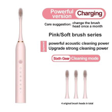(Pink) Elektrische Ultraschallzahnbürste mit sechs Geschwindigkeitsstufen für zu Hause, weich, USB-Ladefunktion,