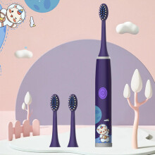 (Lila – 3er-Pack) Elektrische Kinderzahnbürste mit farbenfrohem Cartoon-Weltraummotiv, sanfte Haarreinigung