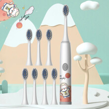 (Weiß, 8-teilig) Elektrische Kinderzahnbürste mit farbenfrohem Cartoon-Weltraummotiv, sanfte Haarreinigung