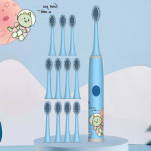 (Blau – 12 Stück) Elektrische Kinderzahnbürste mit farbenfrohem Cartoon-Weltraummotiv, sanfte Haarreinigung