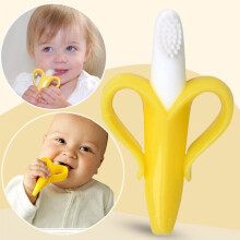 (Yellow)Mommy And Angel Baby Safe BPA Free Teether Toys Toddle Banana Training Toothbrush Silicone Chew