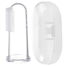 (Weiße Box) Baby-Zahnbürsten-Organizer-Set mit Daumenhülle aus Silikon und Latex zur Zungenreinigung
