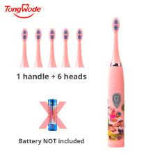 (Modell mit rosa Batterie) Elektrische Schallzahnbürste für Kinder, bunte Cartoon-Motive, USB-aufladbar,