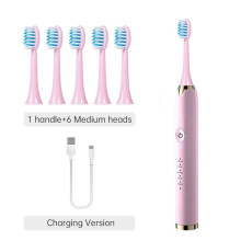 (Pink, mit 6 Bürstenköpfen) Tongwode Elektrische Schallzahnbürste, USB-wiederaufladbar, wasserdicht,