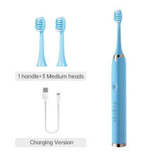 (Blau mit 3 Bürstenköpfen) Tongwode Elektrische Schallzahnbürste, USB-wiederaufladbar, wasserdicht,