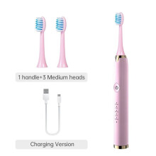 (Pink mit 3 Bürstenköpfen) Tongwode Elektrische Schallzahnbürste, USB-wiederaufladbar, wasserdicht,