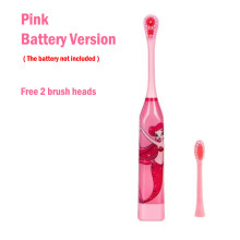 Elektrische Zahnbürste für Kinder (rosa, 2 Bürstenköpfe), weiche DuPont-Borsten, Cartoon-Muster, batteriebetrieben,