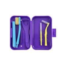 (Lila) Tragbare Zahnbürstenbox, kieferorthopädisches Mundhygiene-Set, Interdentalbürste, Zungenschaber