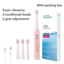 (Pinke 4-Kopf-Box) Elektrische Zahnbürste mit 5 Reinigungsstufen, USB-Ladefunktion, 4 Farben, IPX7 wasserdicht,