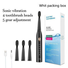 (Schwarze 4-Kopf-Box) Elektrische Zahnbürste mit 5 Reinigungsstufen, USB-Ladefunktion, 4 Farben, IPX7