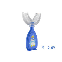 (blau-S) 360-Kinderzahnbürste in U-Form, Babyzahnbürste aus weichem Silikon, ideal für die Gesundheit