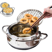 (7.9in(2.2L)) Stainless Steel Frying Pot with Thermometer and Oil Drip Drainer Rack,Deep Fryer with Basket,Japanese Deep Fryer Pot,Stainless Steel Deep Fryer Pot
