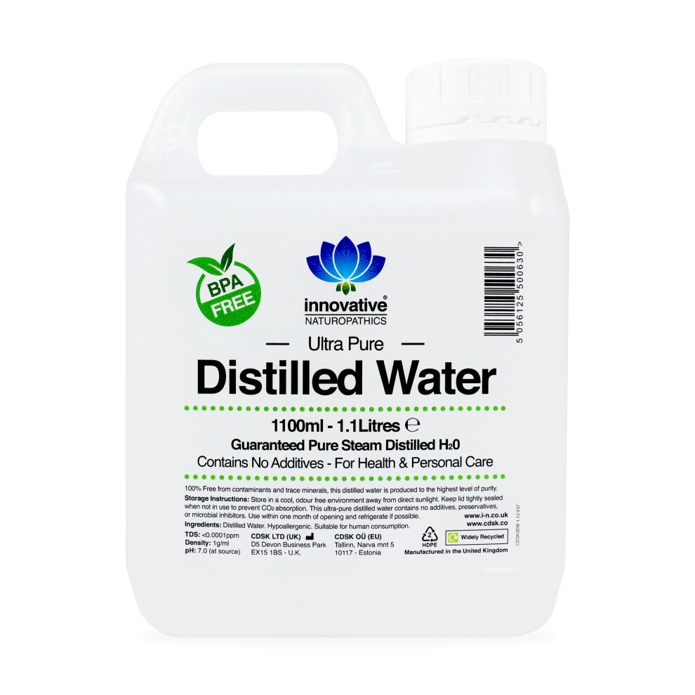Innovative Naturopathics Ultra Pure Steam Distilled Water - 1100ml, 100% Pure H2O for Consumption & Personal Care