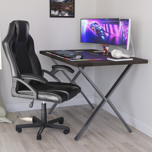 Vida Designs (Walnut) Modern X-Leg Gaming Desk 120cm Sturdy Design