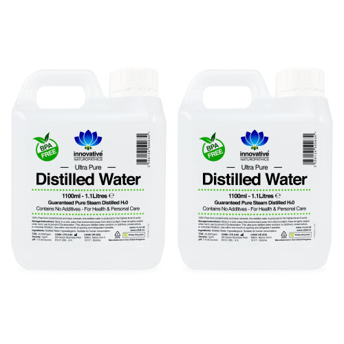 Distilled Water - 100% Pure Steam Distilled H2O - 1100ml - 2 Pack