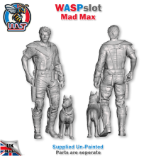 Mad Max und Hund, unbemalte Figuren im Maßstab 1:24, Wespe