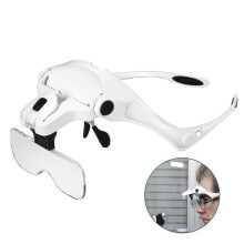 Vergrößerungsbrille mit 2 LED-Leuchten – 5 austauschbare Linsen – Freihändig – 1,0- bis 3,5-fache Vergrößerung