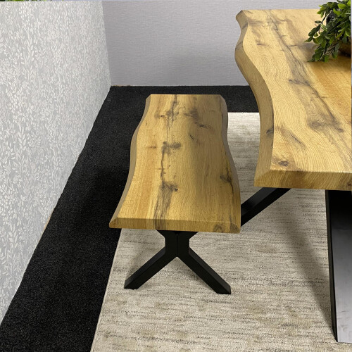 Wooden Dining Table and 2 Benches Set with X-Shaped Iron Legs 2