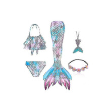 (110-Set 1) Meerjungfrauen-Badeanzug-Set für Mädchen – 5-teilig – Ariel-Cosplay-Kostüm – Fantasy-Strandbikini