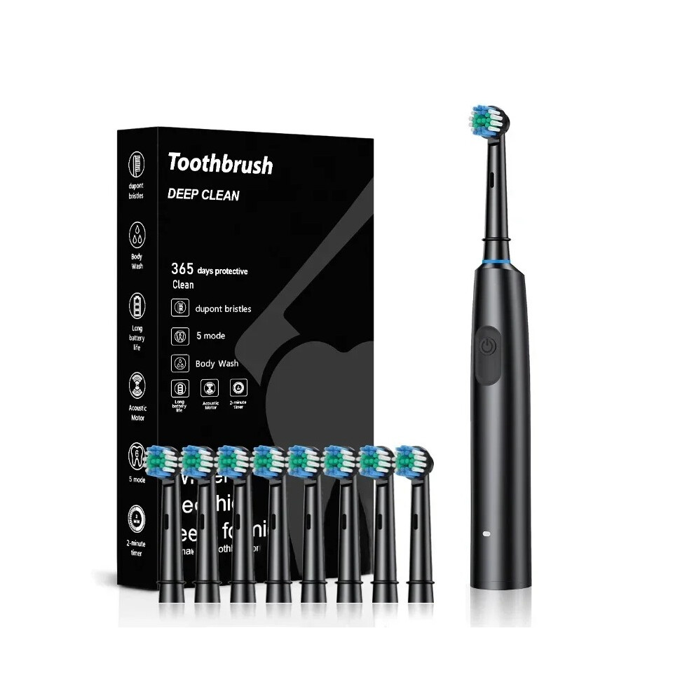 (8 Brush Heads)Electric Sonic Toothbrush Rotating Round Head Electric Toothbrush Heads USB Rechargeable