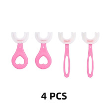 (4 Pcs Pink(2-12Y))Baby Toothbrush Children 360 Degree U-shaped Child Toothbrush Kids Teeth Oral Care