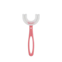 (pink)Cute Cartoon Frog Baby Toothbrush 360 Degree U-shaped Children's Teeth Cleaning Brushes Soft Silicone