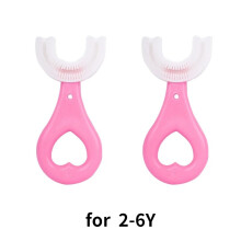 (2 Pcs Pink(2-6Y))Baby Toothbrush Children 360 Degree U-shaped Child Toothbrush Kids Teeth Oral Care