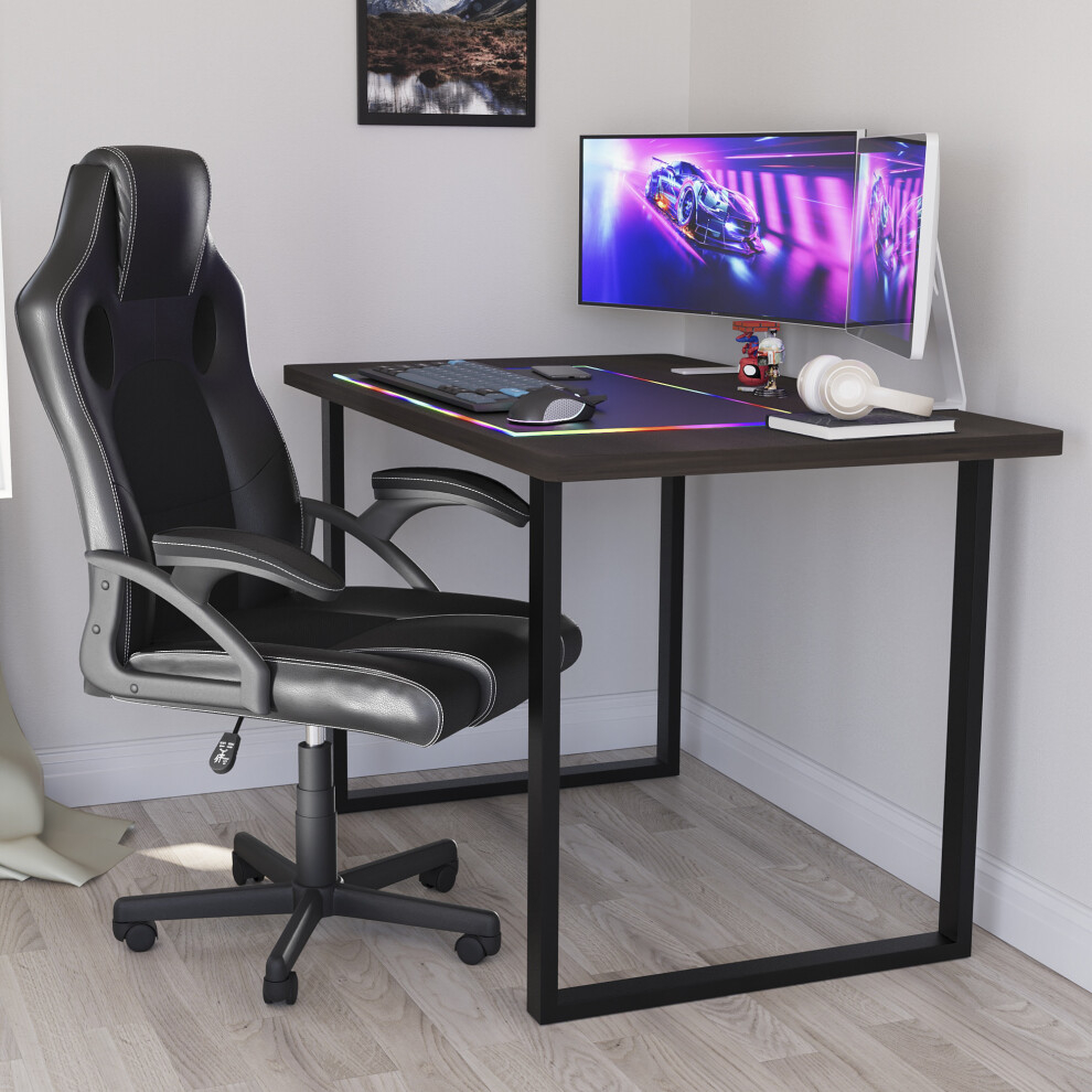 Vida Designs (Walnut) Modern U-Leg Gaming Desk 120Cm Sturdy Design Brown