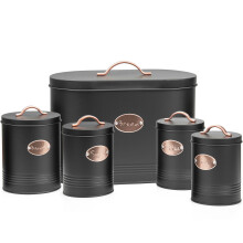 5PC Kitchen Food Storage Bread Bin Black