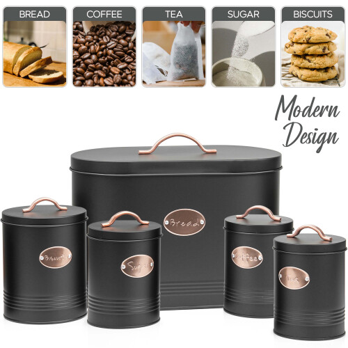 5PC Kitchen Food Storage Bread Bin Black 1