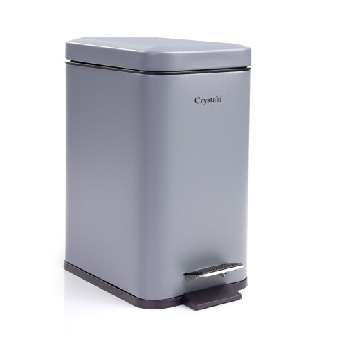 5L BATHROOM SLIM KITCHEN PEDAL RECTANGULAR BIN WASTE WITH SOFT CLOSING LID GREY