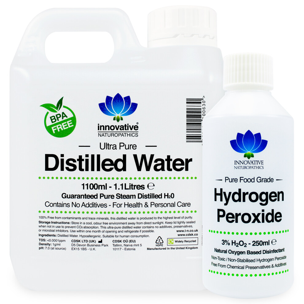 Hydrogen Peroxide 3% H2O2 Food Grade 250ml and Distilled Water 1100ml