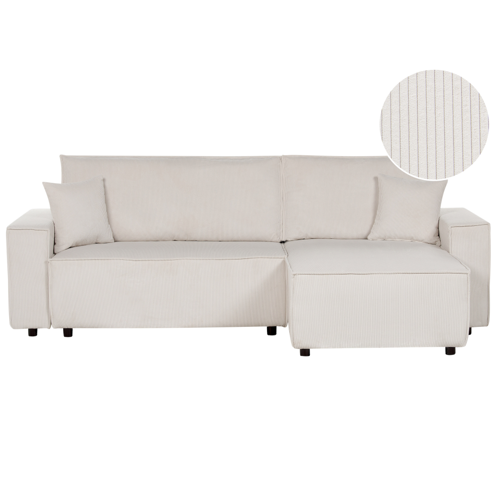 Corner Sofa Bed ABACKA Corduroy Off-White 3 Seater Left Hand